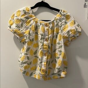 Lemon Print Puff Sleeve Top